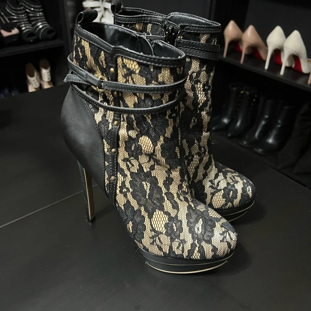 JustFab Black Lace Boots - size 7